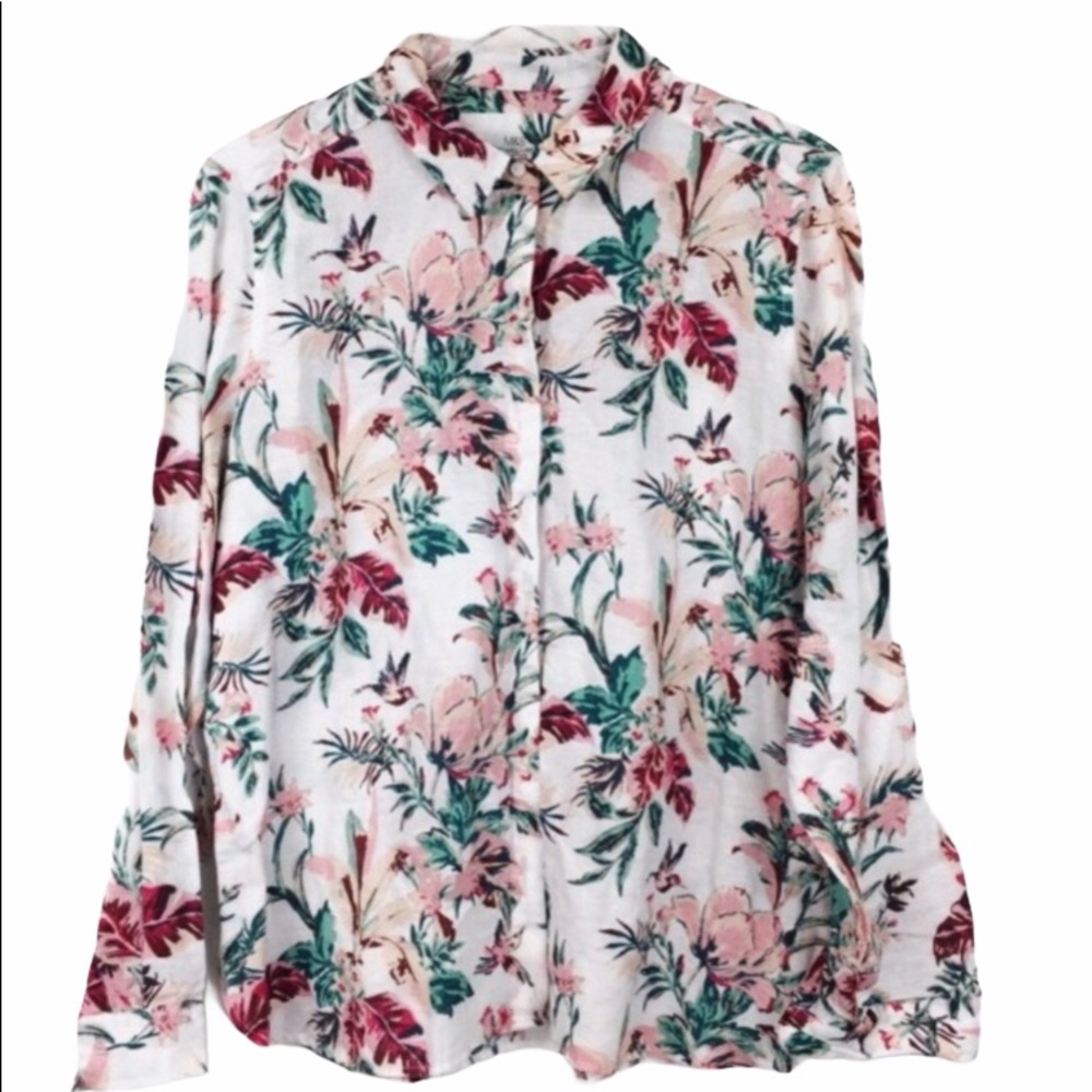 Linen Hawaiian Tropical Shirt Floral Size 12